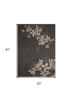 5' X 7' Charcoal and Beige Floral Non Skid Area Rug