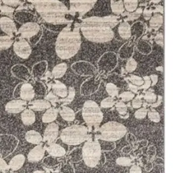8' Charcoal and Beige Floral Non Skid Runner Rug