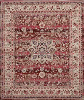 8' X 10' Ivory And Red Floral Distressed Non Skid Area Rug