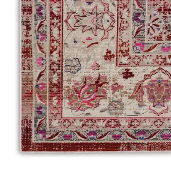 8' X 10' Ivory And Red Floral Distressed Non Skid Area Rug