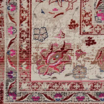 8' X 10' Ivory And Red Floral Distressed Non Skid Area Rug