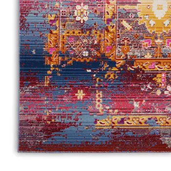 8' X 10' Blue Yellow And Red Floral Distressed Non Skid Area Rug