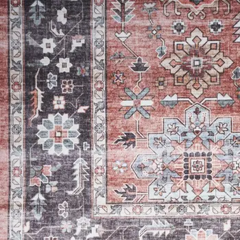 8' X 10' Black and Red Floral Distressed Non Skid Area Rug