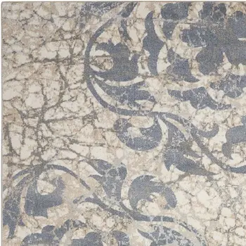 8' Ivory Charcoal and Gray Floral Distressed Non Skid Runner Rug