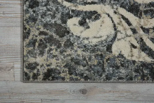 8' Ivory Charcoal and Gray Floral Distressed Non Skid Runner Rug