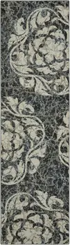 8' Ivory Charcoal and Gray Floral Distressed Non Skid Runner Rug
