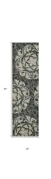 8' Ivory Charcoal and Gray Floral Distressed Non Skid Runner Rug