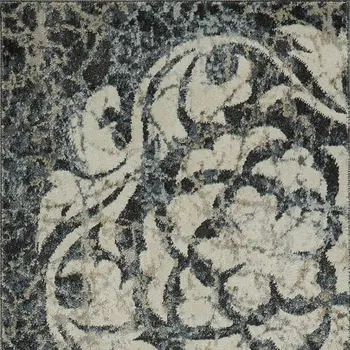 8' Ivory Charcoal and Gray Floral Distressed Non Skid Runner Rug