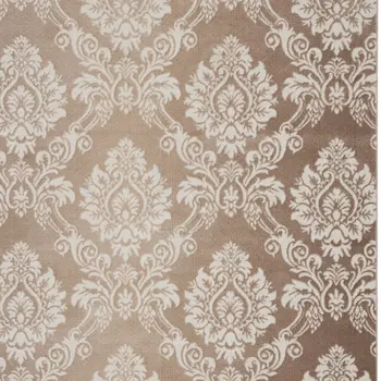 8' X 10' Ivory and Tan Damask Distressed Non Skid Area Rug