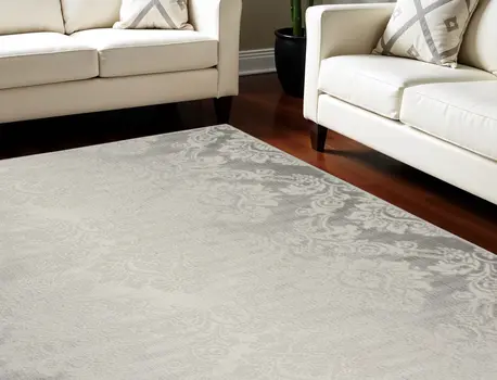 8' X 10' Ivory and Gray Damask Distressed Non Skid Area Rug