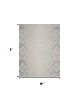 8' X 10' Ivory and Gray Damask Distressed Non Skid Area Rug