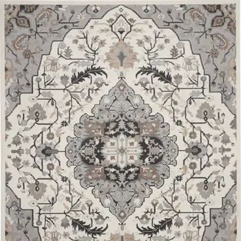 8' X 10' Ivory Black and Gray Floral Non Skid Area Rug