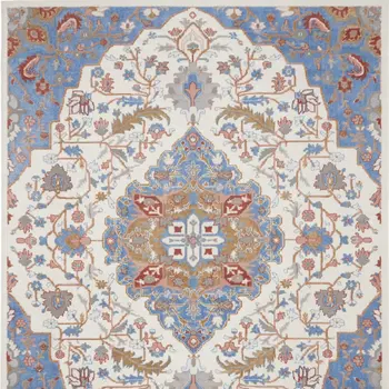 8' X 10' Ivory and Blue Floral Non Skid Area Rug