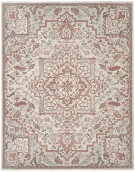 8' X 10' Ivory and Red Floral Non Skid Area Rug