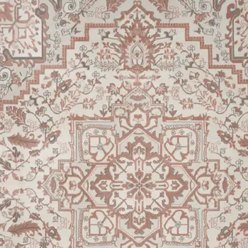 8' X 10' Ivory and Red Floral Non Skid Area Rug