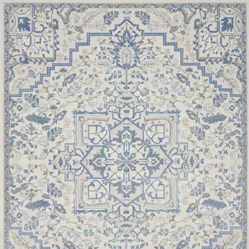 8' X 10' Ivory and Blue Floral Non Skid Area Rug