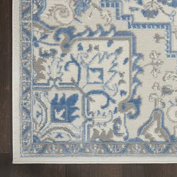 8' X 10' Ivory and Blue Floral Non Skid Area Rug