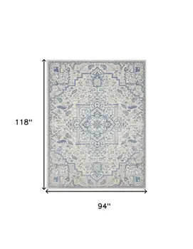 8' X 10' Ivory and Blue Floral Non Skid Area Rug