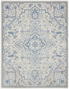 8' X 10' Ivory and Blue Floral Non Skid Area Rug