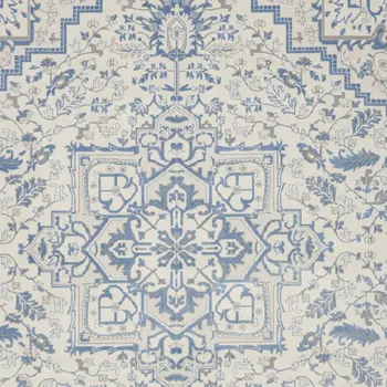 8' X 10' Ivory and Blue Floral Non Skid Area Rug