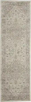 7' Ivory Pink And Gray Floral Medallion Distressed Runner Rug