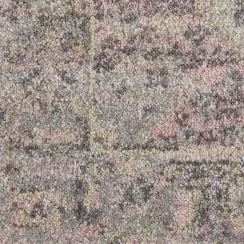 7' Ivory Pink And Gray Floral Medallion Distressed Runner Rug