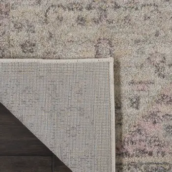7' Ivory Pink And Gray Floral Medallion Distressed Runner Rug