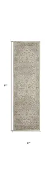 7' Ivory Pink And Gray Floral Medallion Distressed Runner Rug