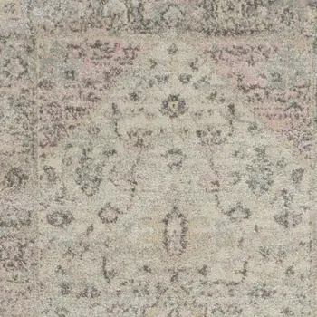 7' Ivory Pink And Gray Floral Medallion Distressed Runner Rug
