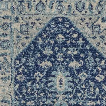 7' Ivory And Navy Blue Floral Medallion Distressed Runner Rug