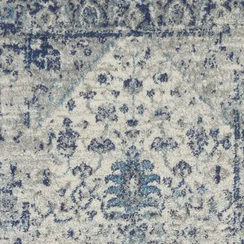 7' Ivory And Light Blue Floral Medallion Distressed Runner Rug