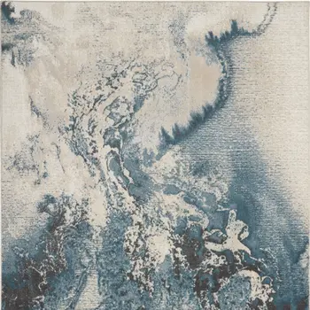 5' X 7' Teal and Ivory Abstract Non Skid Area Rug