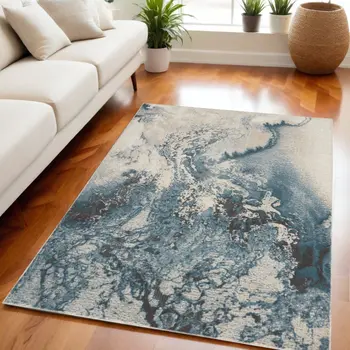 5' X 7' Teal and Ivory Abstract Non Skid Area Rug