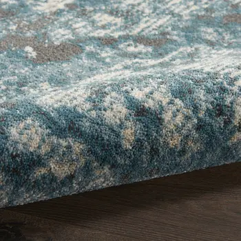 5' X 7' Teal and Ivory Abstract Non Skid Area Rug