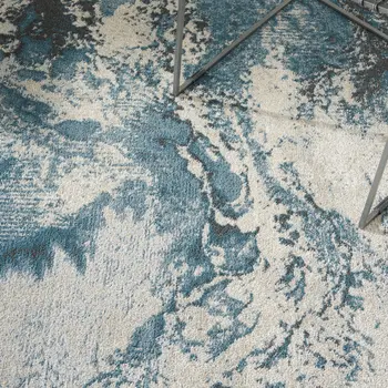 5' X 7' Teal and Ivory Abstract Non Skid Area Rug