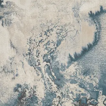 5' X 7' Teal and Ivory Abstract Non Skid Area Rug