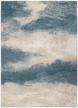 5' X 7' Teal and Ivory Abstract Non Skid Area Rug