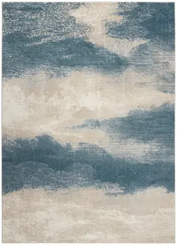 5' X 7' Teal and Ivory Abstract Non Skid Area Rug