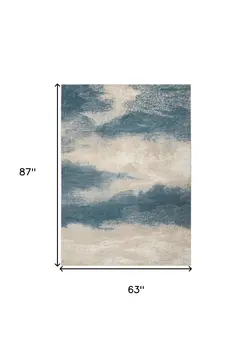 5' X 7' Teal and Ivory Abstract Non Skid Area Rug