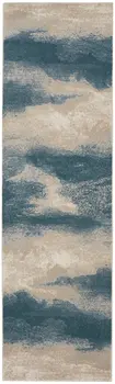 8' Teal and Ivory Abstract Non Skid Runner Rug