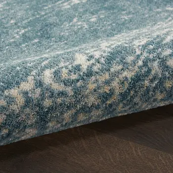 8' Teal Ivory And Gray Floral Medallion Runner Rug