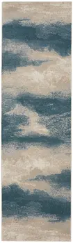 8' Teal Ivory And Gray Floral Medallion Runner Rug