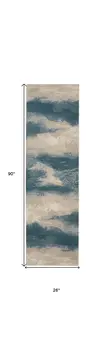 8' Teal and Ivory Abstract Non Skid Runner Rug