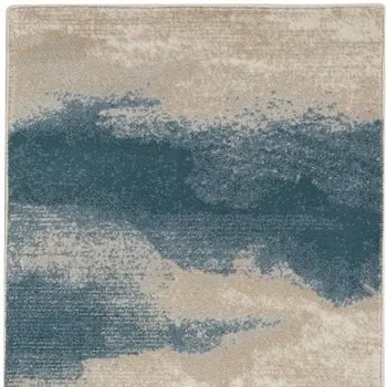 8' Teal and Ivory Abstract Non Skid Runner Rug