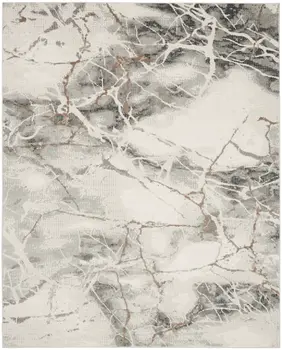 8' X 10' Ivory Black and Gray Abstract Non Skid Area Rug