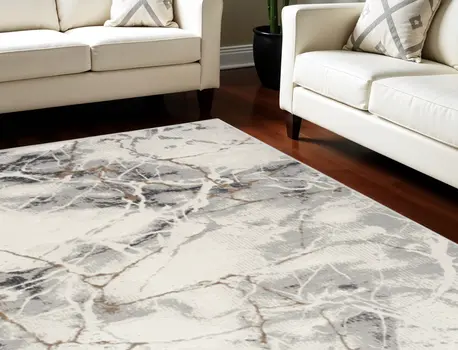 8' X 10' Ivory Black and Gray Abstract Non Skid Area Rug
