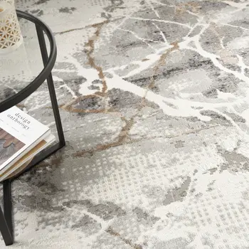 8' X 10' Ivory Black and Gray Abstract Non Skid Area Rug