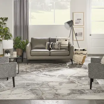 8' X 10' Ivory Black and Gray Abstract Non Skid Area Rug