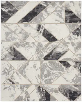 8' X 10' Ivory Black and Gray Abstract Non Skid Area Rug