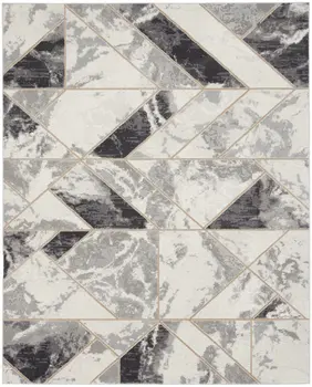 8' X 10' Ivory Black and Gray Abstract Non Skid Area Rug